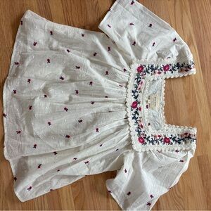 Sezane White Blouse with Pink Floral Embroidery